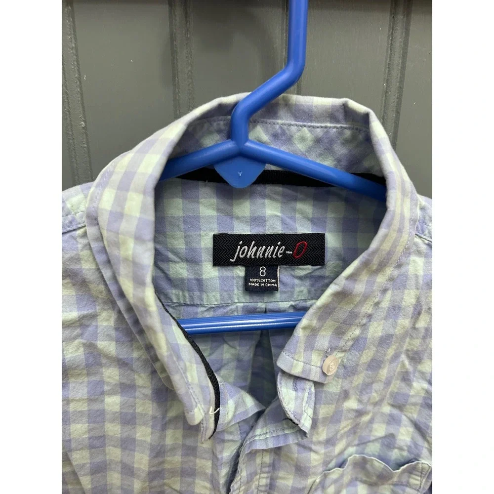 Johnnie-O Boys Blue Green Gingham Long Sleeve Button Down Shirt Size 8
